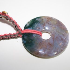 Semi-precious stone-mix pendant pink hemp handmade